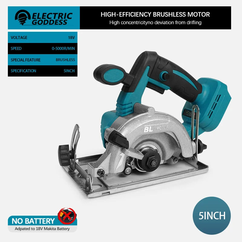 Scie électrique circulaire sans balais 5/7 pouces, angle de coupe de 45 degrés, outil de scie à bois portatif pour batterie Makita 18 V