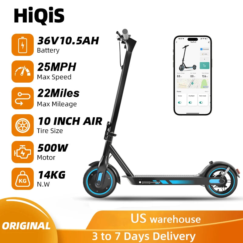 Trottinette électrique HiQiS V10 pliable, batterie 36 V 10,5 Ah, vitesse 40 km/h, autonomie 40-60 km