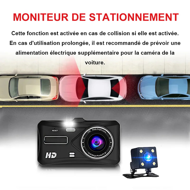 Caméra embarquée HD 1080p tactile avec vision nocturne, enregistreur vidéo pour véhicule, enregistreur de conduite avant et arrière.