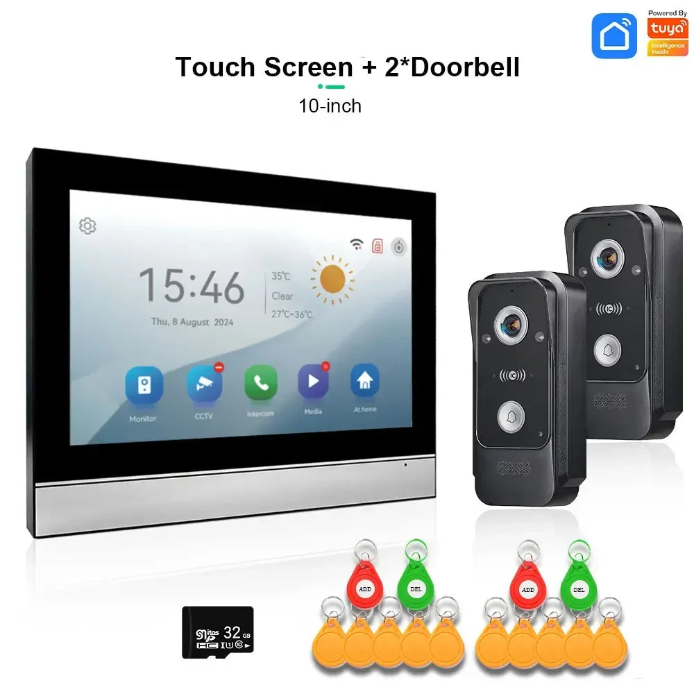 Sonnette vidéo connectée ANJIELO Tuya avec système d'alarme et caméra de surveillance, déverrouillage RFID
