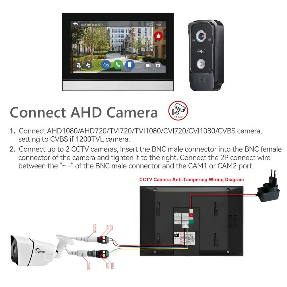 Sonnette vidéo connectée ANJIELO Tuya avec système d'alarme et caméra de surveillance, déverrouillage RFID