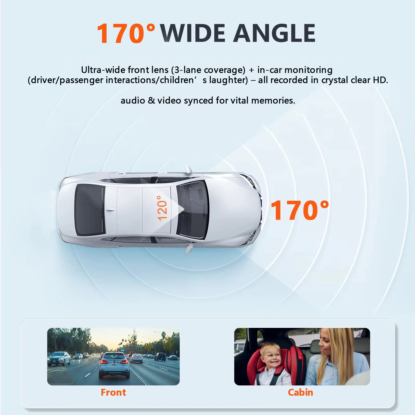 Caméra embarquée pour voiture 1080p avec enregistreur vidéo DVR, double caméra avant et intérieure, enregistrement en boucle et surveillance WiFi.
