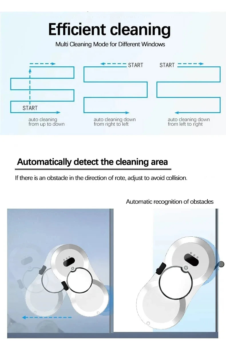 Robot nettoyeur de vitres automatique avec jet d'eau, télécommande, aspirateur et système anti-chute pour appartements et bureaux en hauteur