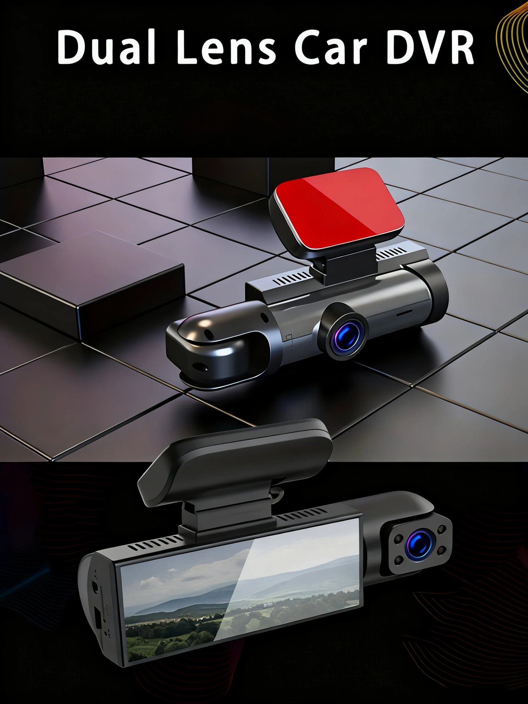 Caméra embarquée pour voiture 1080p avec enregistreur vidéo DVR, double caméra avant et intérieure, enregistrement en boucle et surveillance WiFi.