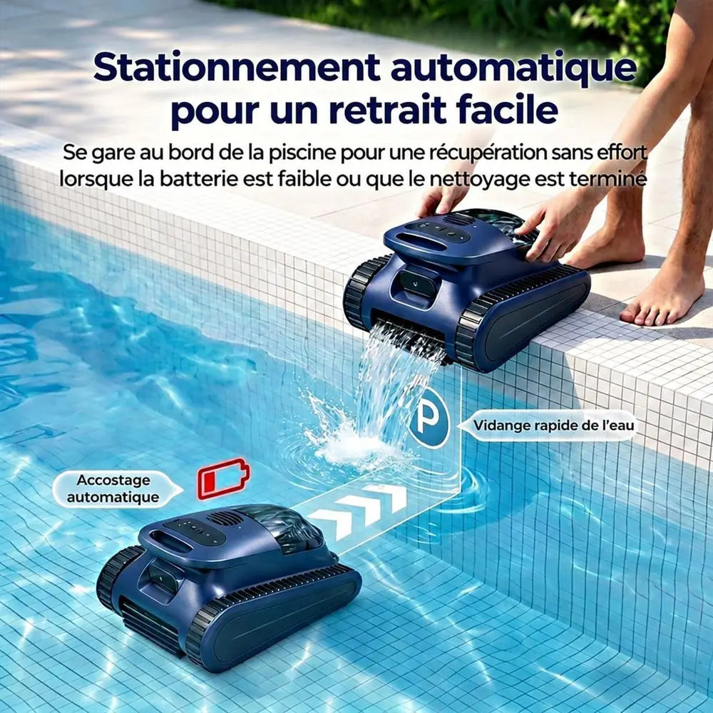 Robot nettoyeur de piscine intelligent pour piscines enterrées et hors sol : capable de grimper aux parois, navigation intelligente, autonomie de 180 minutes, surface de nettoyage de 2150 m².
