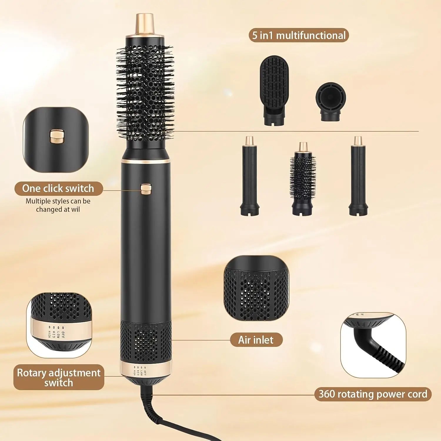 Brosse séchoir à air 5 en 1 UKLISS, brosse à air chaud pour boucler les cheveux, styler avec ionisation négative