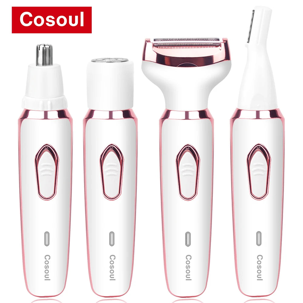 Rasoir électrique 4 en 1 pour femmes, rasoir corporel portable et indolore pour aisselles, maillot, soutiens-gorge, jambes, visage et moustache.
