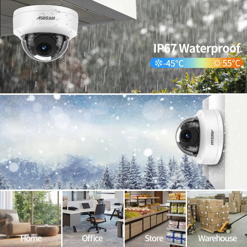 Caméra dôme ASECAM 8 MP, PoE, IP66, capteur Sony, H.265, intérieur/extérieur