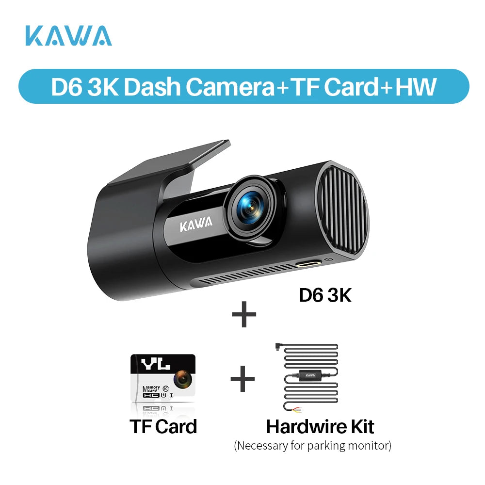 Caméra embarquée KAWA D6-3K type cachée, WiFi, H.265, supercondensateur, 256 Go max