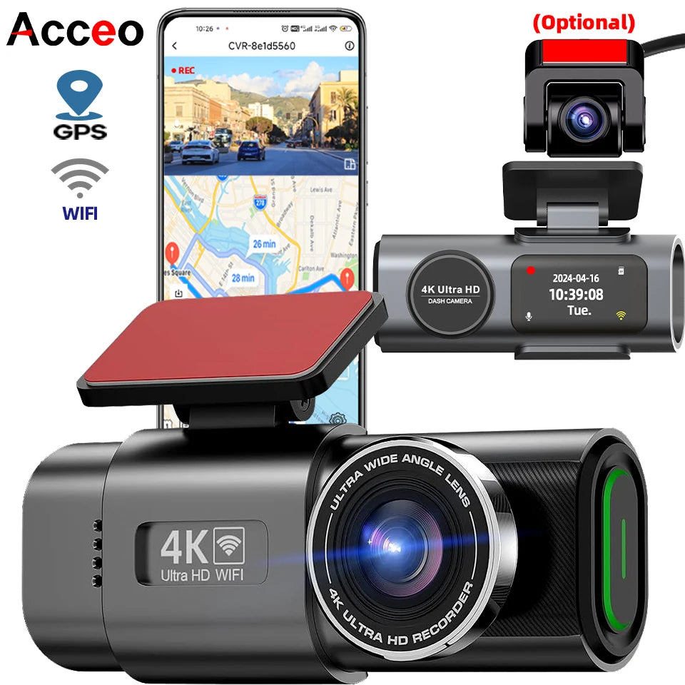 Caméra embarquée 4K UHD avec enregistrement vidéo DVR, vision nocturne, Wi-Fi intégré, GPS et surveillance 24h/24.