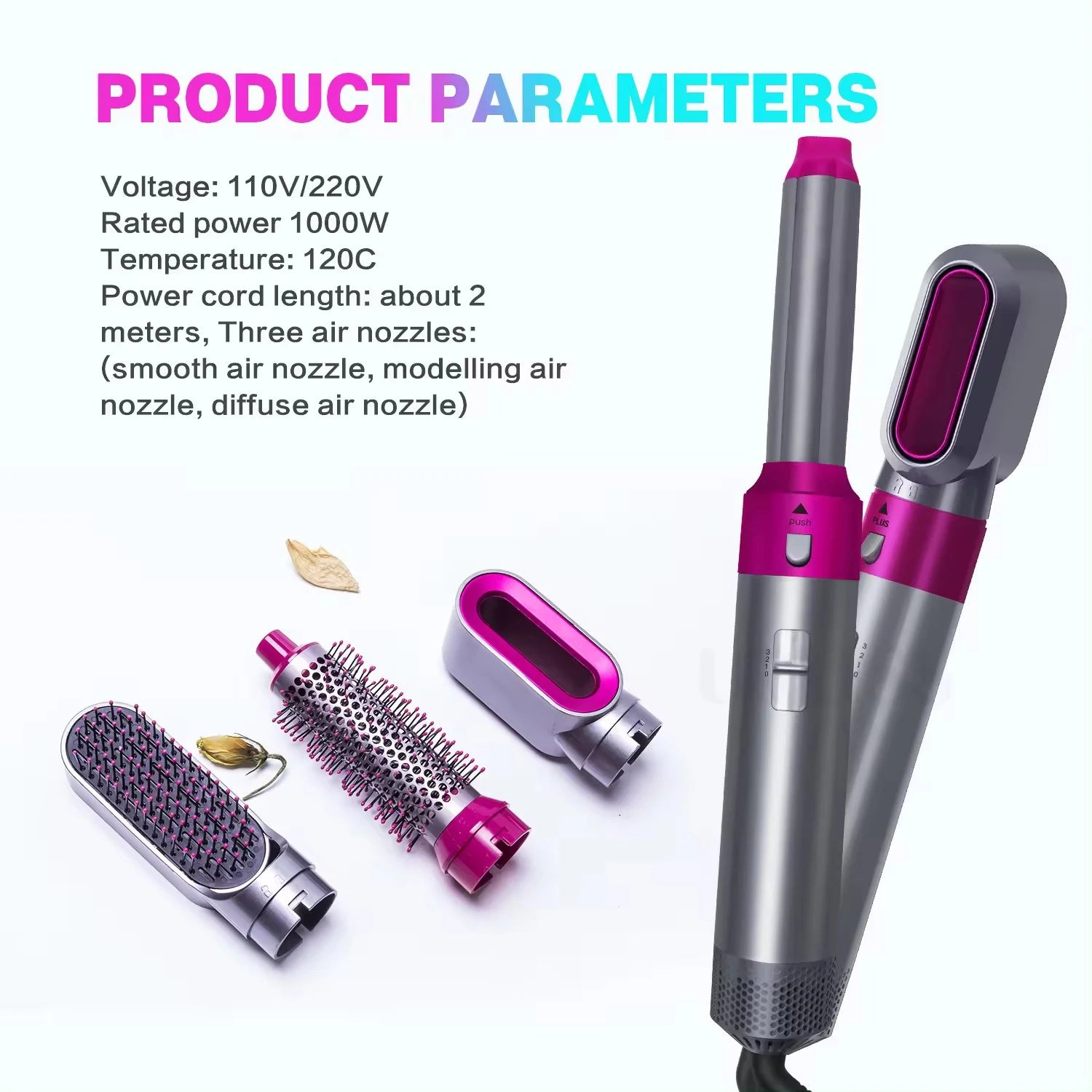 Sèche-cheveux 5 en 1, peigne électrique, brosse lissante à ions négatifs, brosse soufflante, kit de brosses amovibles