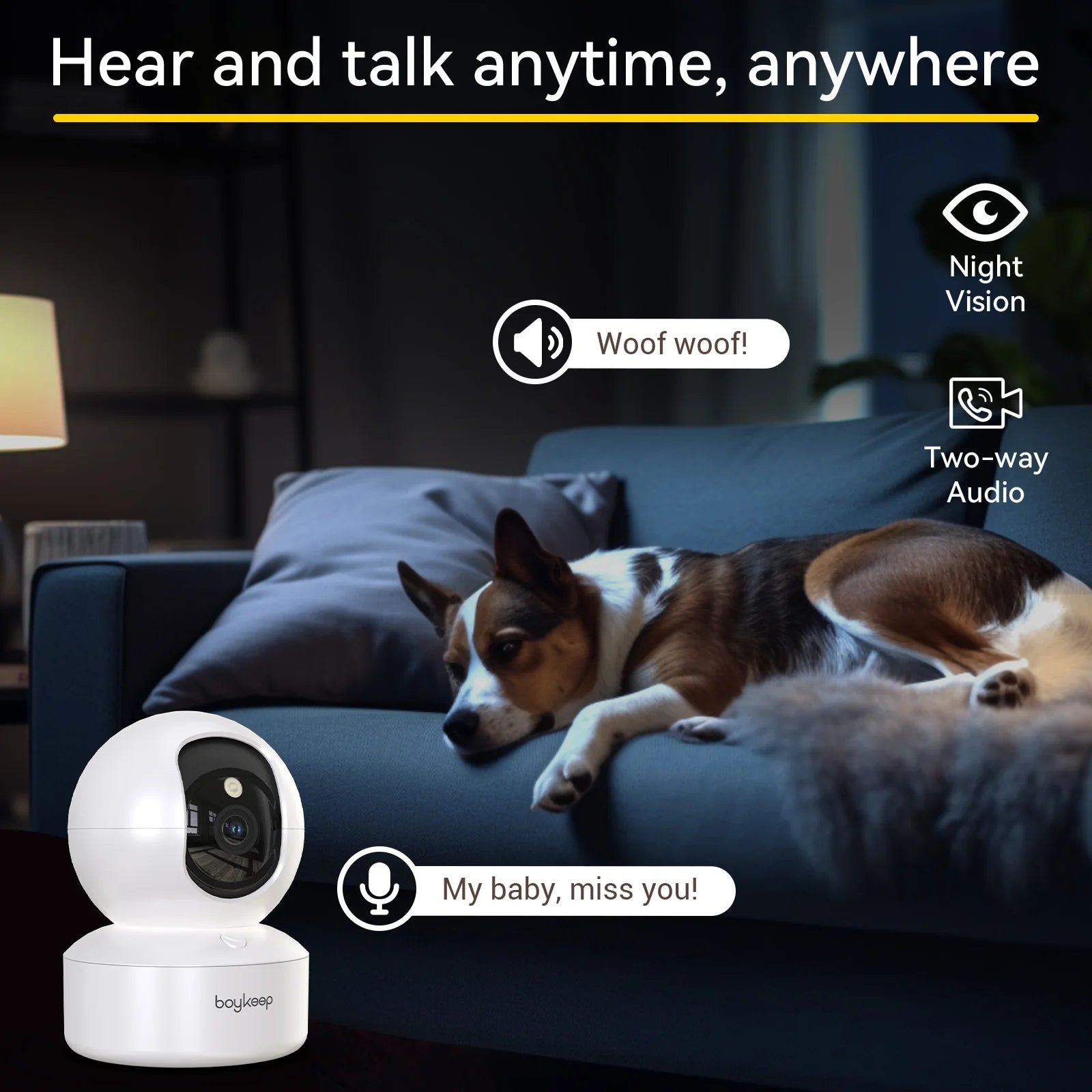 Caméra de Surveillance Boykeep 2K | Wi-Fi 5G/2,4 GHz, Vision Nocturne, Audio et Rotation 360°