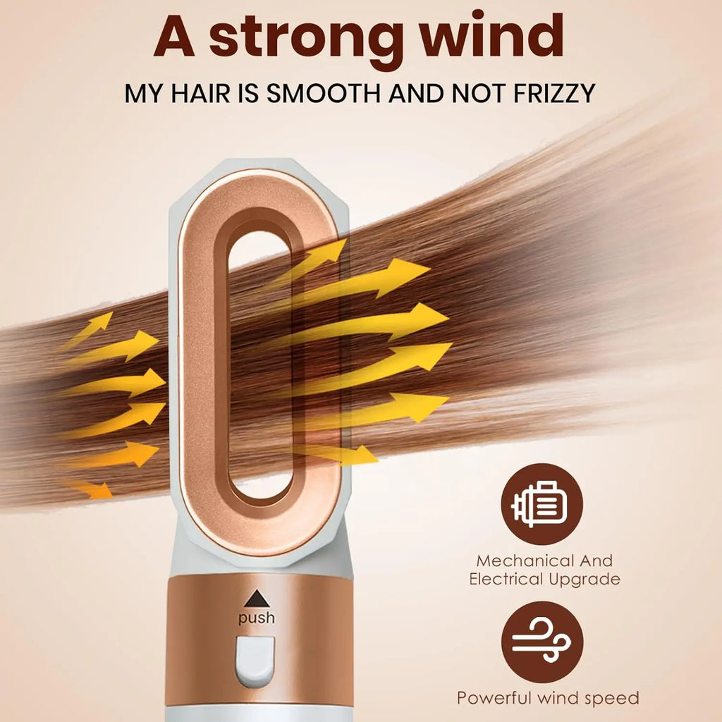 Brosse à air chaud et sèche-cheveux 5 en 1, 110 000 tr/min, ions négatifs, bouclage et lissage
