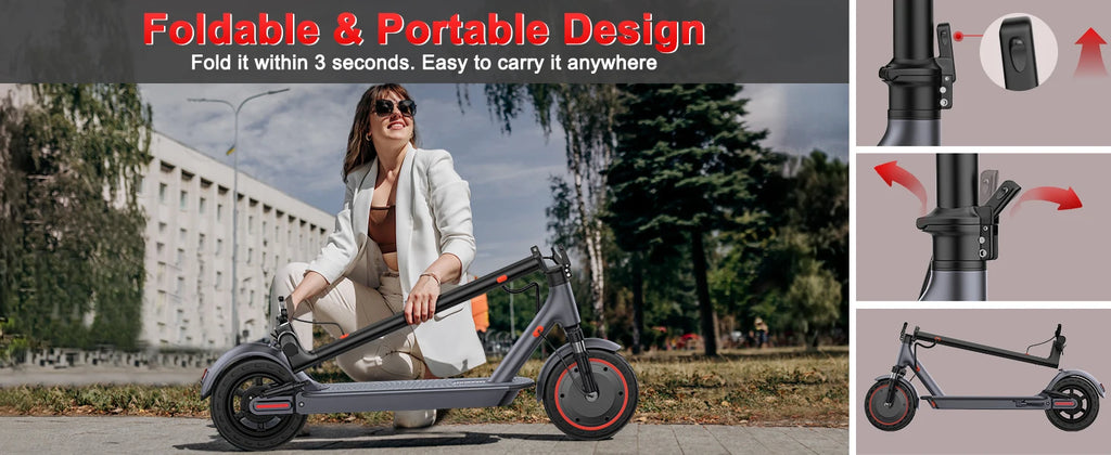 Trottinette électrique avec pneus alvéolés de 10 pouces, batterie 42 V 10,5 Ah, vitesse maximale de 35 km/h, autonomie maximale de 35 km, double freinage et suspension, contrôle via application.