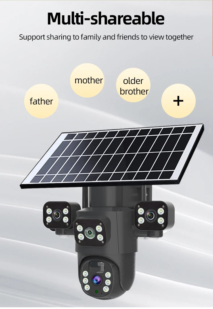 Caméra solaire 4G/WiFi, trois objectifs, écran, extérieur, 12 MP, 6K, batterie basse consommation, vision nocturne PIR, protection CCTV