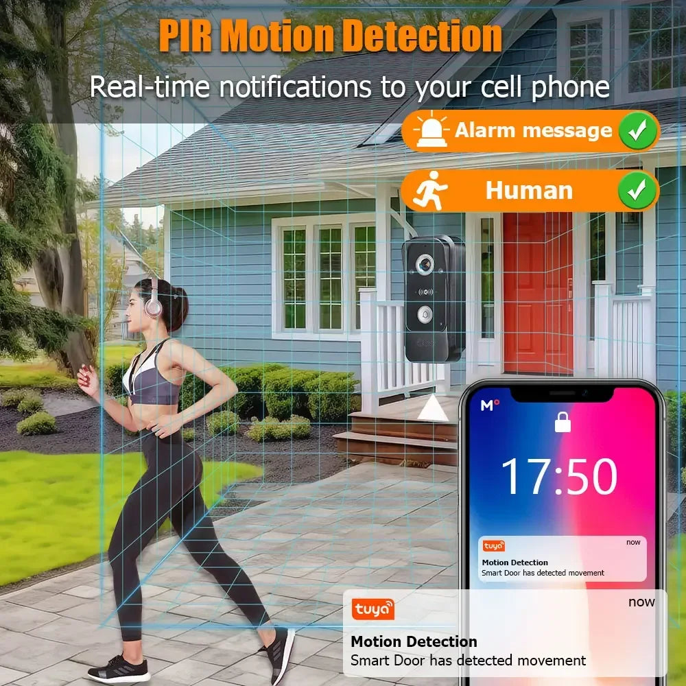 Sonnette vidéo connectée ANJIELO Tuya avec système d'alarme et caméra de surveillance, déverrouillage RFID