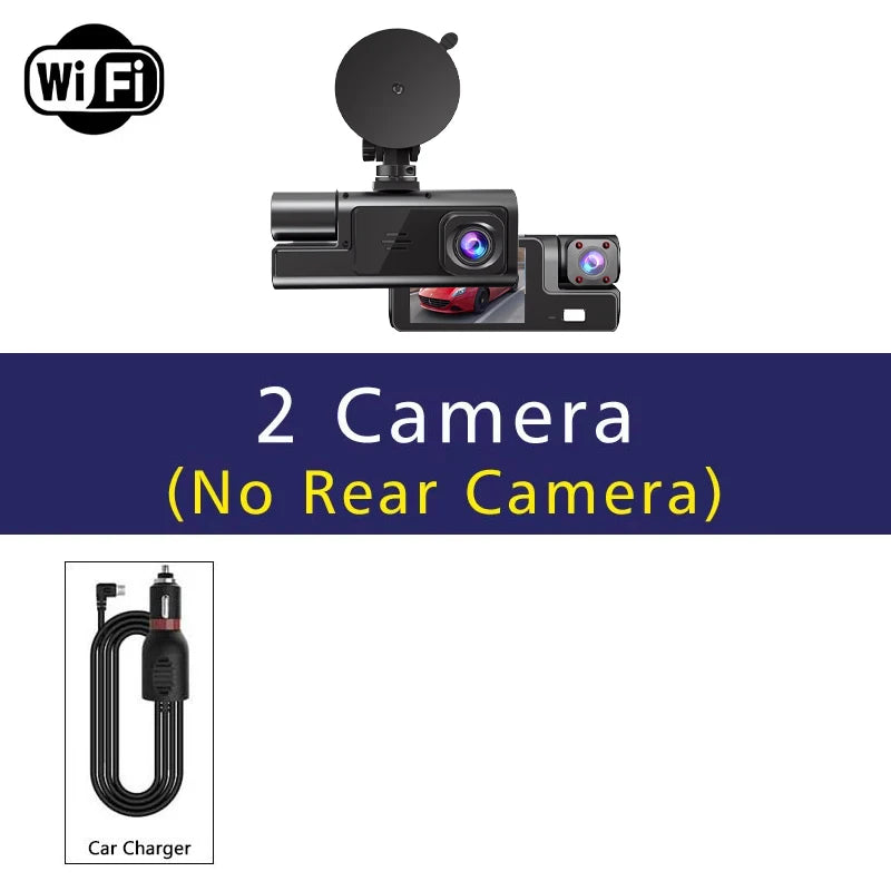 Caméra embarquée 3 canaux Wi-Fi avec DVR 1080p pour voiture (avant et intérieur), boîtier noir, surveillance de stationnement 24h/24, accessoires auto
