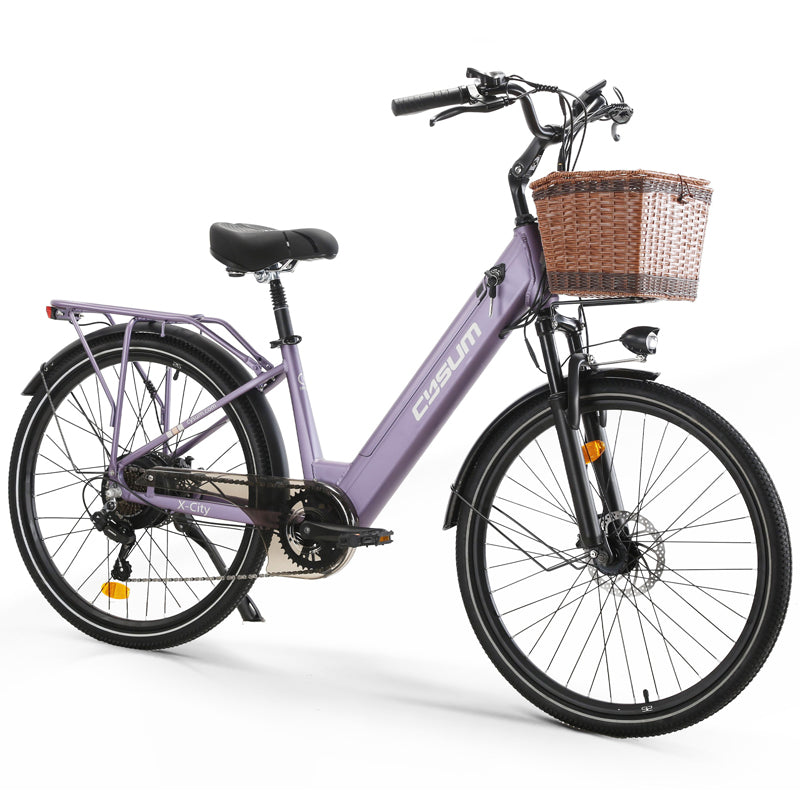 Vélo électrique femme CYSUM X-City - Cadre en aluminium 26 pouces, 250 W, batterie 10 Ah, vitesse maximale 25 km/h, homologué FR