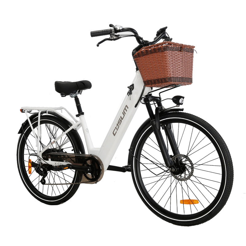 Vélo électrique femme CYSUM X-City - Cadre en aluminium 26 pouces, 250 W, batterie 10 Ah, vitesse maximale 25 km/h, homologué FR