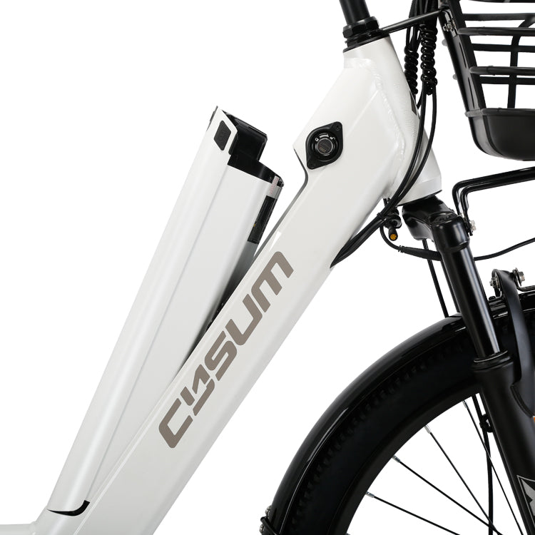 Vélo électrique femme CYSUM X-City - Cadre en aluminium 26 pouces, 250 W, batterie 10 Ah, vitesse maximale 25 km/h, homologué FR